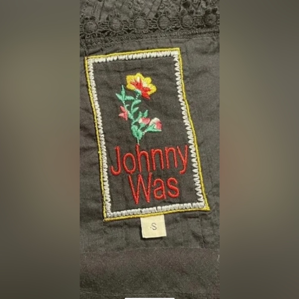 Johnny Was Eyelet Black Dress Women’s Size S Lined Cotton Cold Shoulder Ties